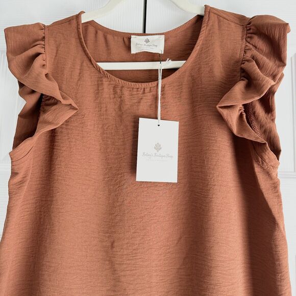NWT Betsey's Boutique Shop Blouse Size M Terracotta Sleeveless Ruffle - Picture 2 of 8